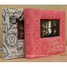 Design Embroided Linen Fabric Photo Albums with Window